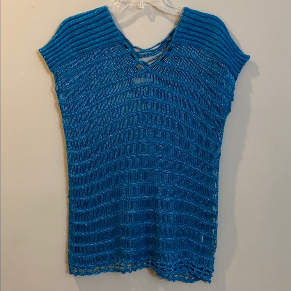 Beautiful crochet blue swimsuit coverup S/M {128}